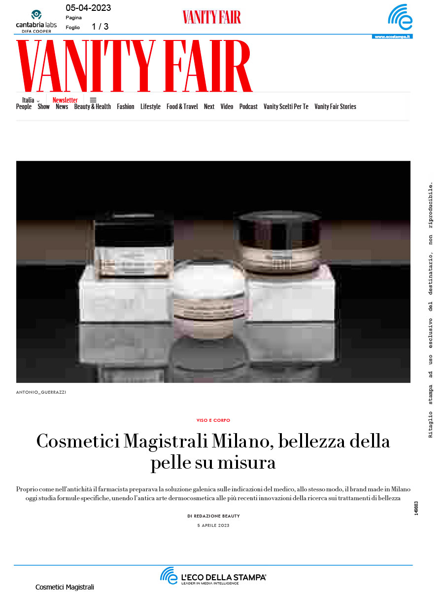 Copertina Vanity Fair in cui si parla di Cosmetici Magistrali Milano